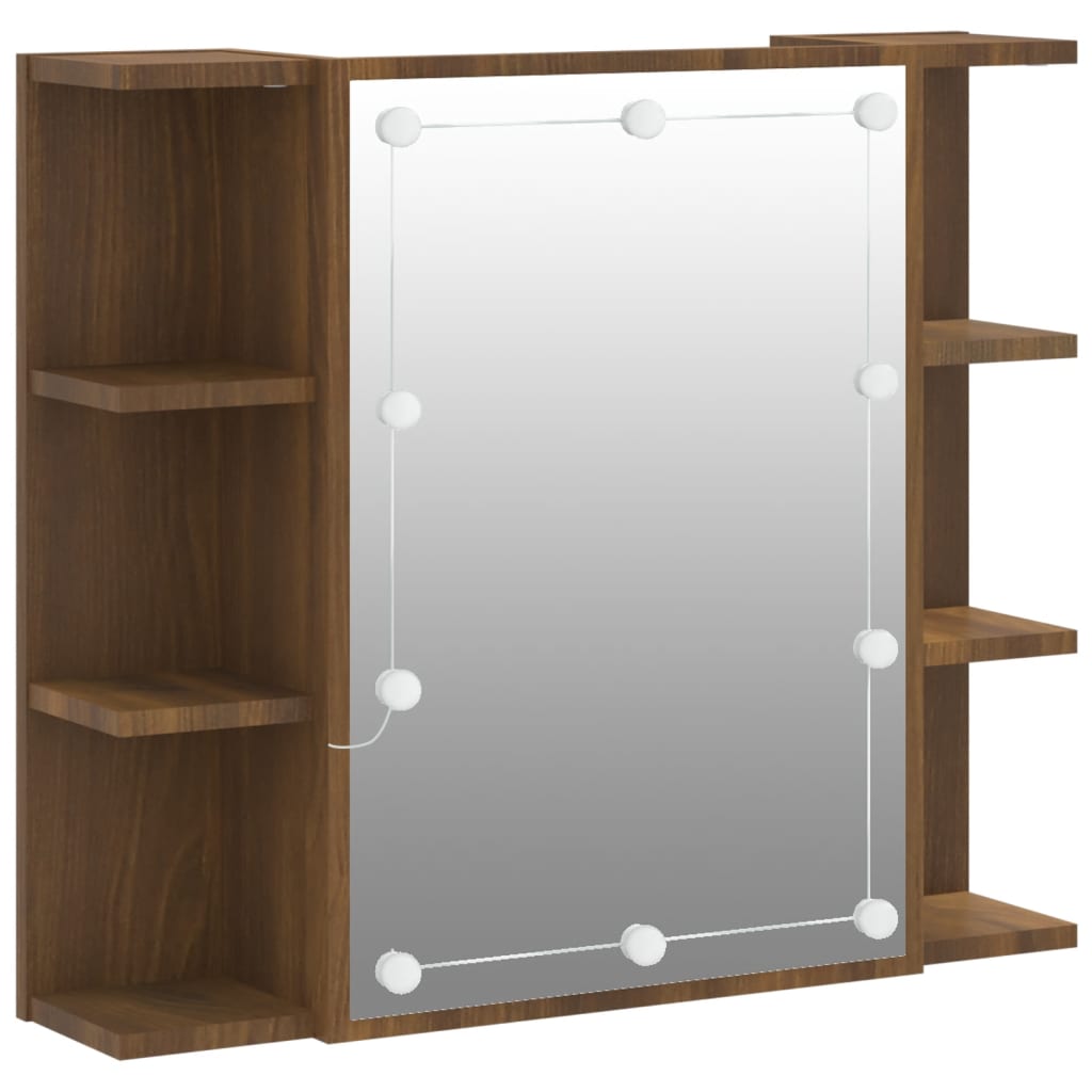 vidaXL Mirror Cabinet with LED Brown Oak 70x16.5x60 cm