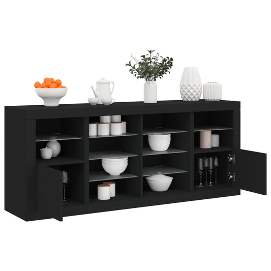 vidaXL Sideboard with LED Lights Black 163x37x67 cm