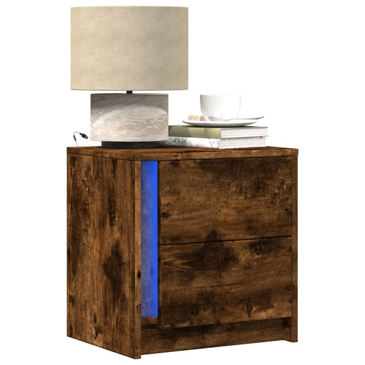 vidaXL Bedside Cabinets with LED Lights 2 pcs Smoked Oak Engineered Wood