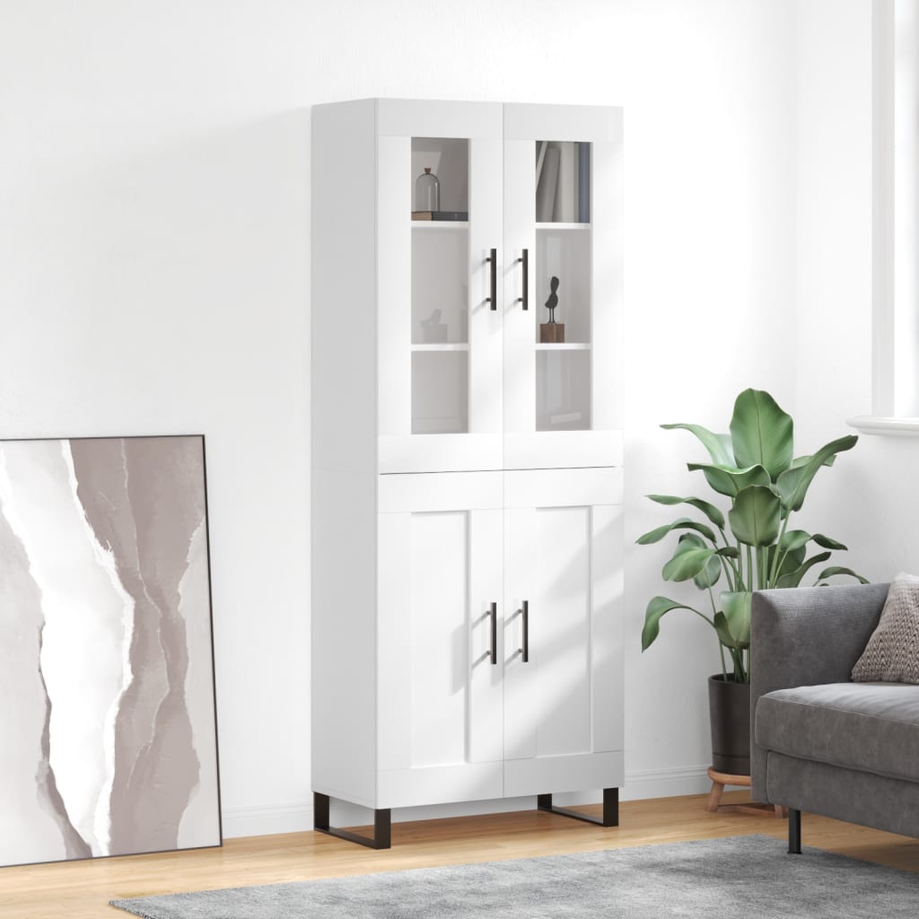 vidaXL Highboard High Gloss White 69.5x34x180 cm Engineered Wood