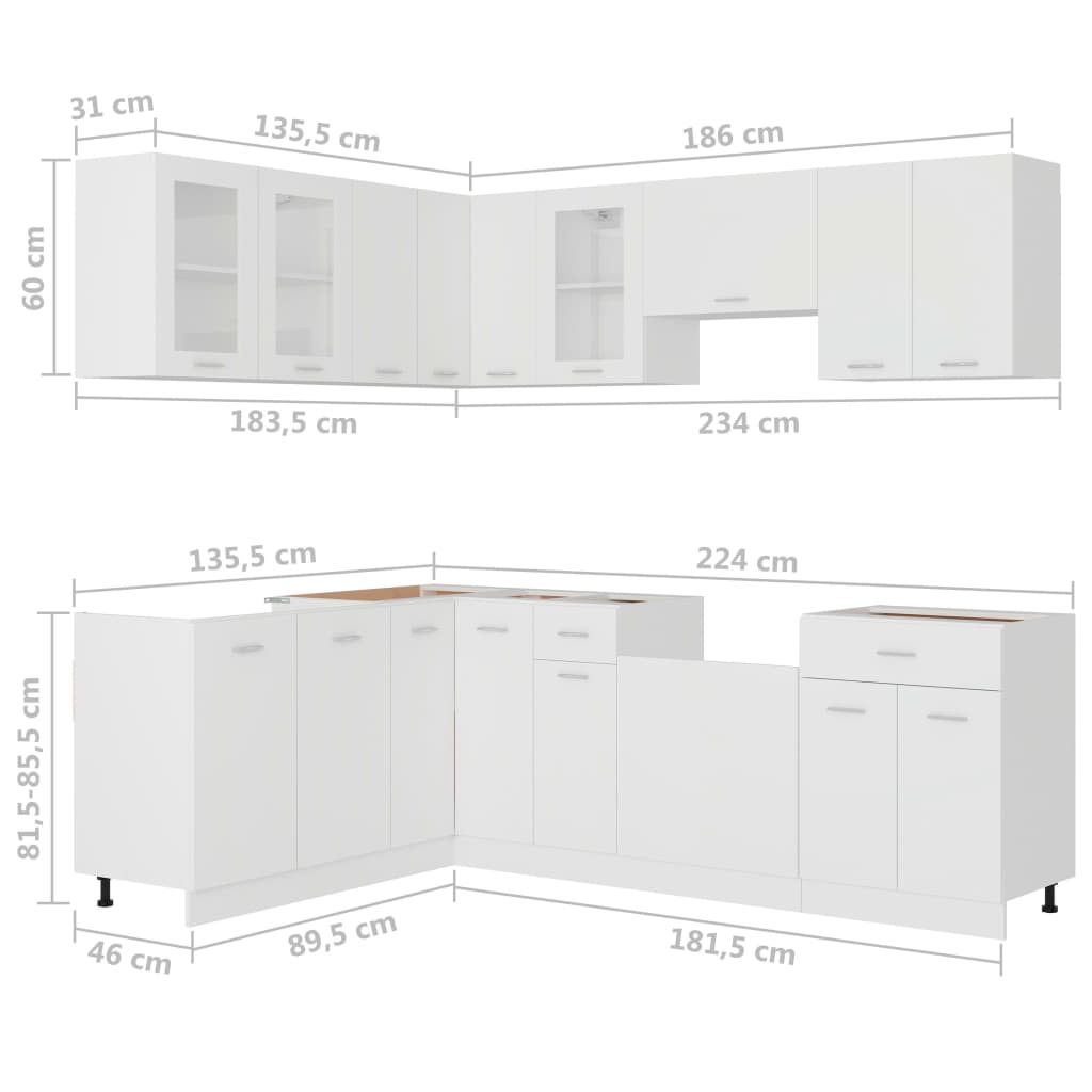 vidaXL 11 Piece Kitchen Cabinet Set White Engineered Wood