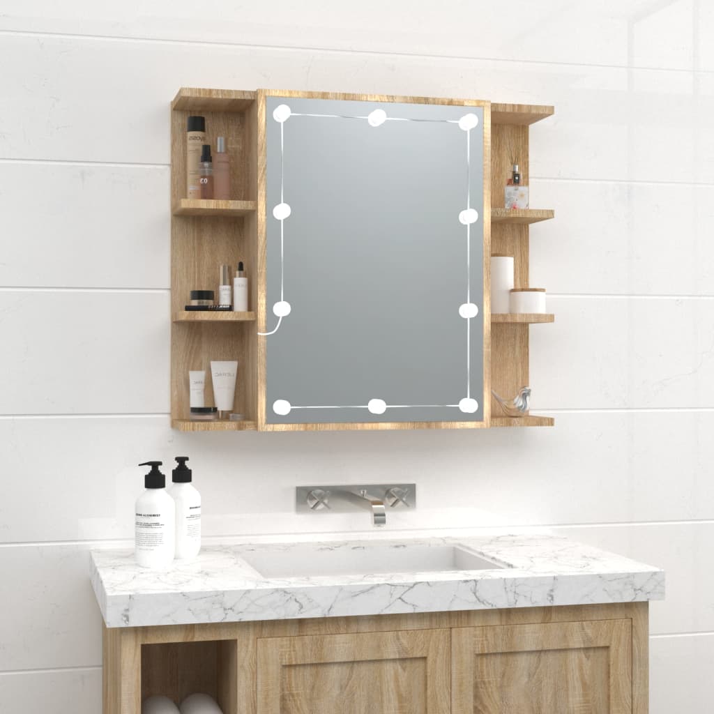 vidaXL Mirror Cabinet with LED Brown Oak 70x16.5x60 cm