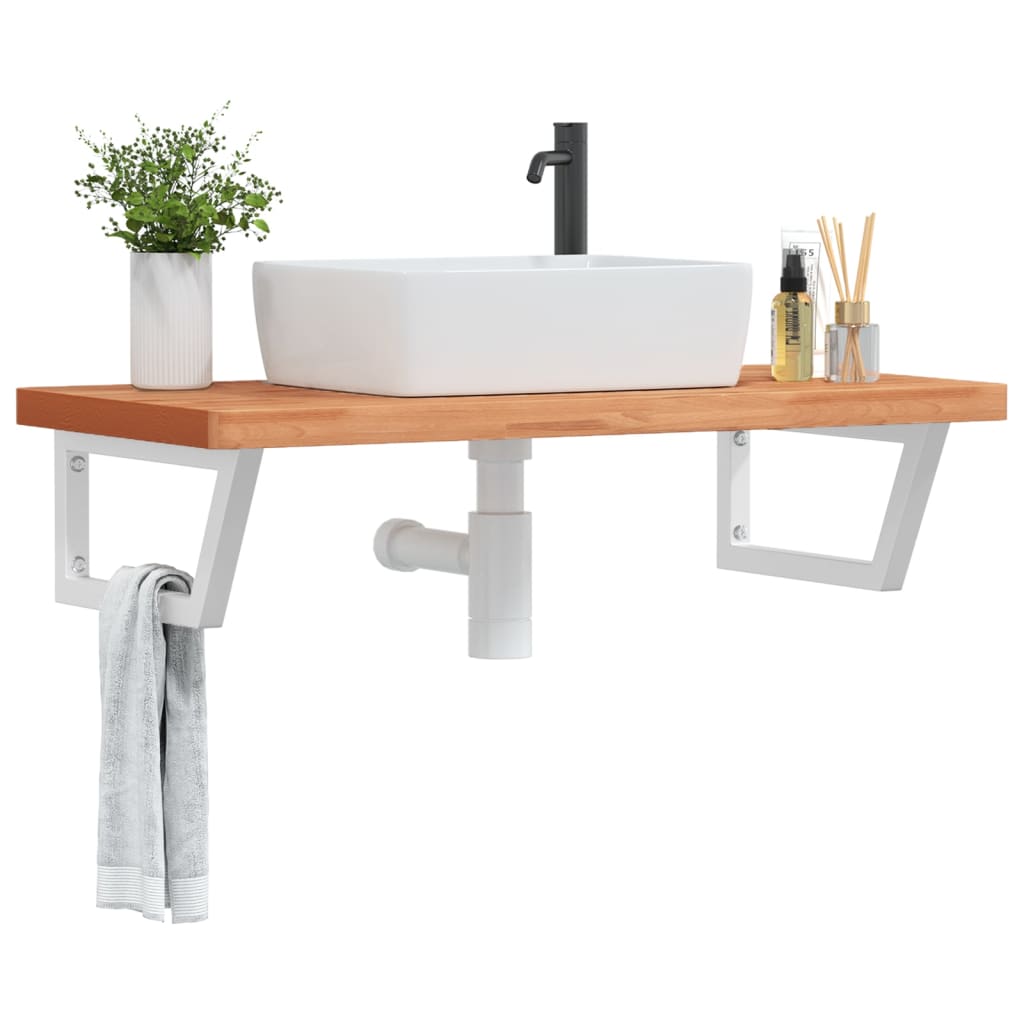 vidaXL Basin Shelf Wall Mounted Steel and Solid Wood Beech