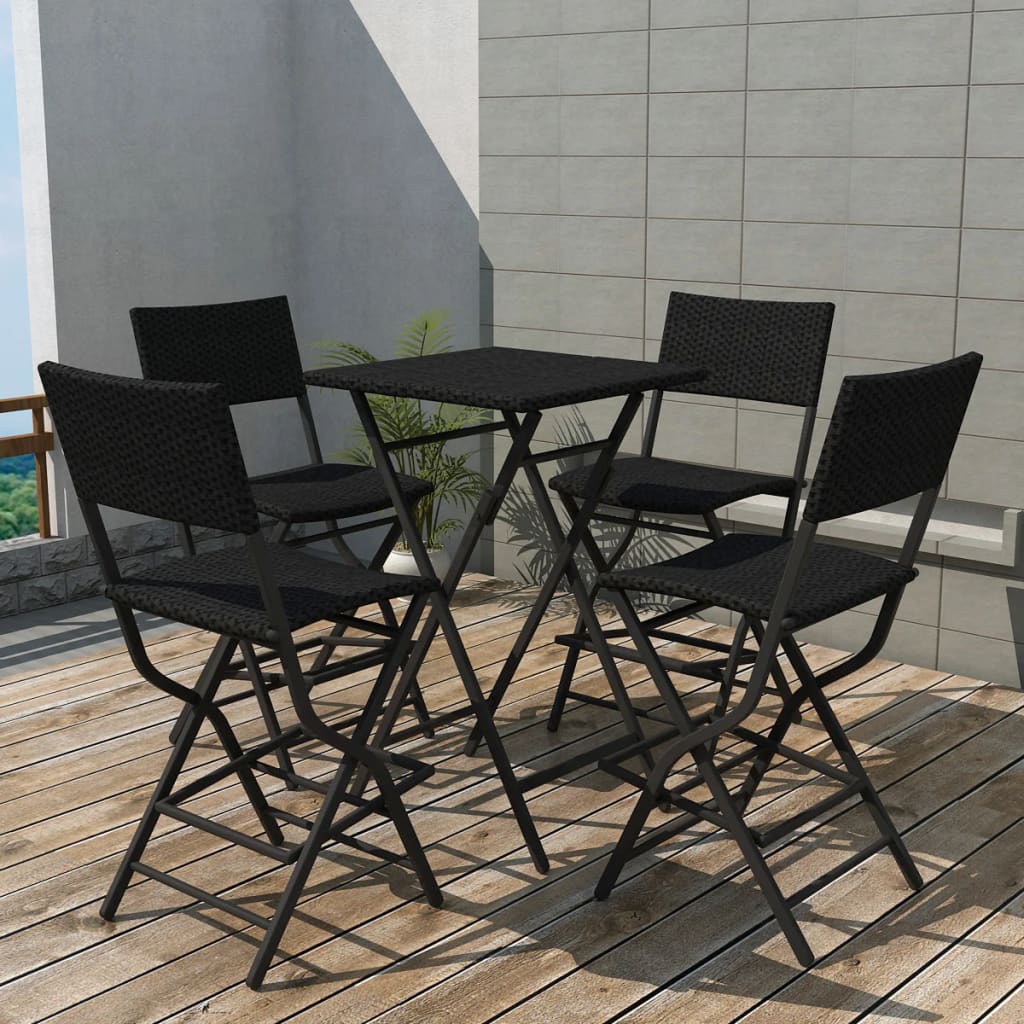 5 Piece Folding Outdoor Dining Set Steel Poly Rattan Brown at Willow and Wine