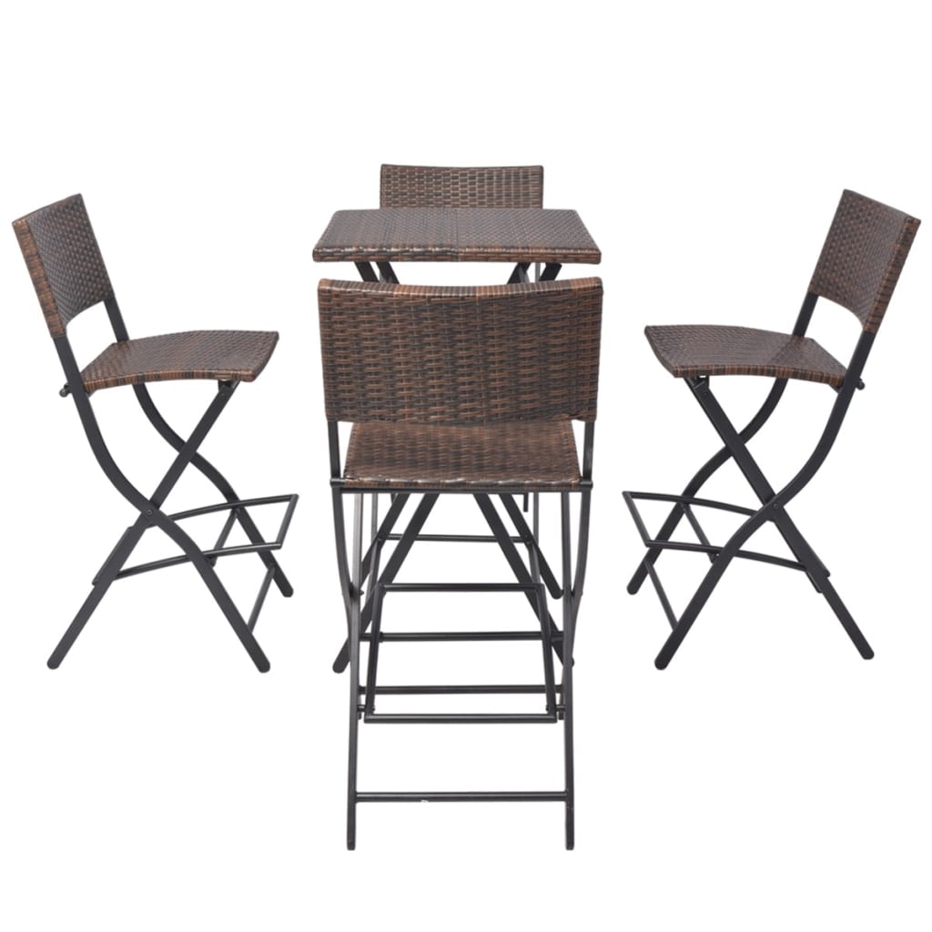 5 Piece Folding Outdoor Dining Set Steel Poly Rattan Brown at Willow and Wine