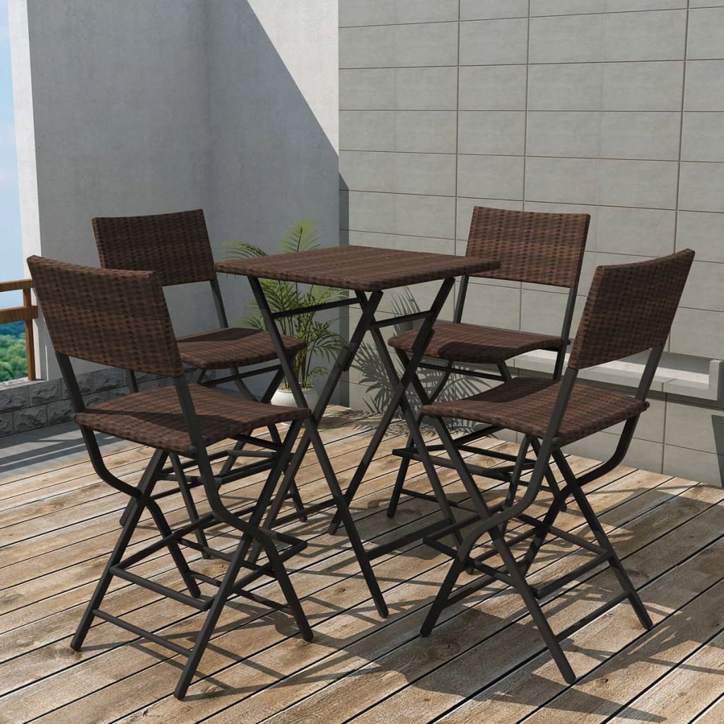 5 Piece Folding Outdoor Dining Set Steel Poly Rattan Brown at Willow and Wine