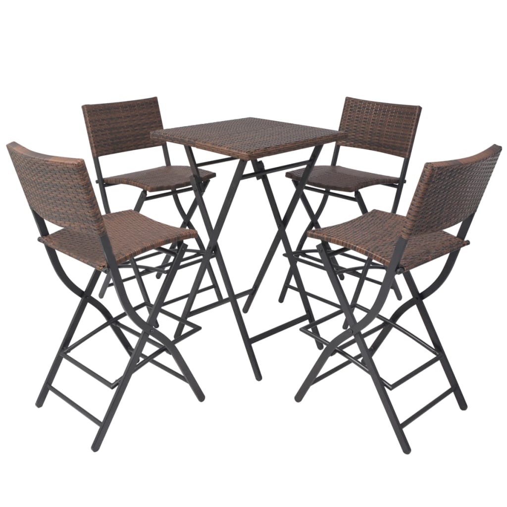 5 Piece Folding Outdoor Dining Set Steel Poly Rattan Brown at Willow and Wine