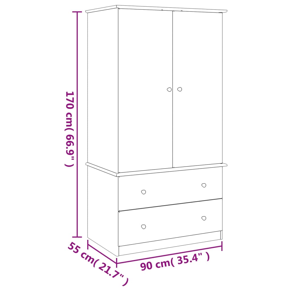 vidaXL Wardrobe ALTA 90x55x170 cm Solid Wood Pine