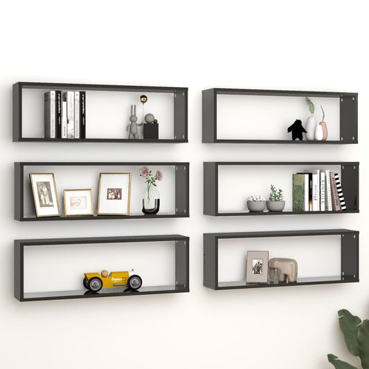 vidaXL Wall Cube Shelf 6 pcs High Gloss Black 80x15x26.5cm Engineered Wood