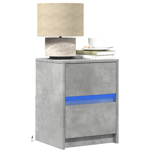 vidaXL Bedside Cabinets with LED Lights 2 pcs Concrete Grey Engineered Wood