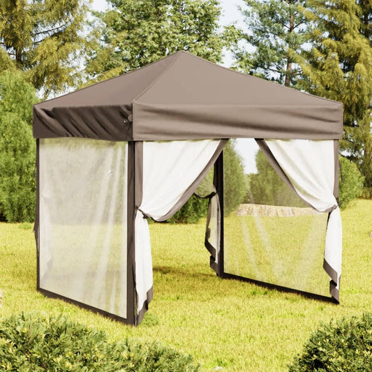 vidaXL Folding Party Tent with Sidewalls Taupe 2x2 m