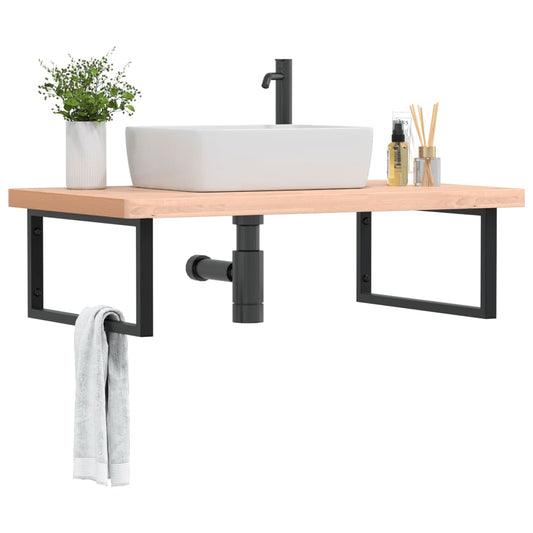 vidaXL Basin Shelf Wall Mounted Steel and Solid Wood Beech