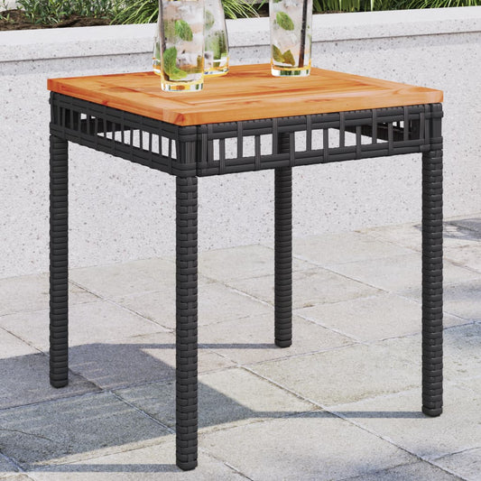 vidaXL Garden Table Black 38x38x42 cm Poly Rattan Acacia Wood