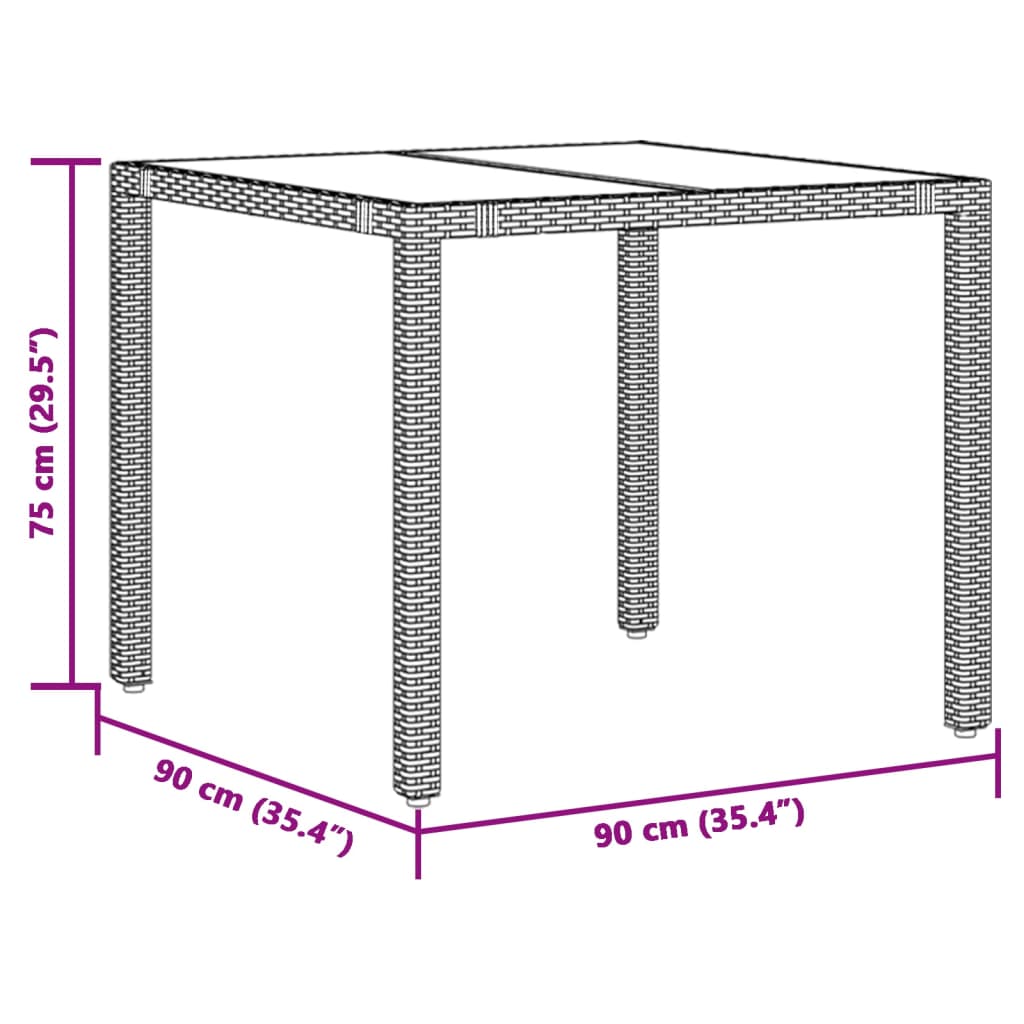 vidaXL Garden Table with Glass Top Brown 90x90x75 cm Poly Rattan