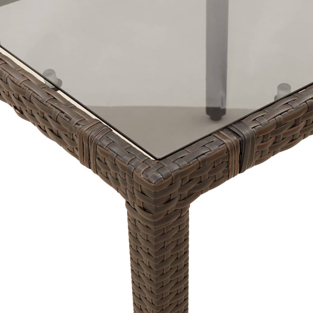 vidaXL Garden Table with Glass Top Brown 90x90x75 cm Poly Rattan