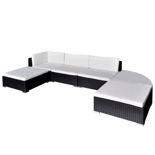 6 Piece Garden Lounge Set with Cushions Poly Rattan Black at Willow and Wine