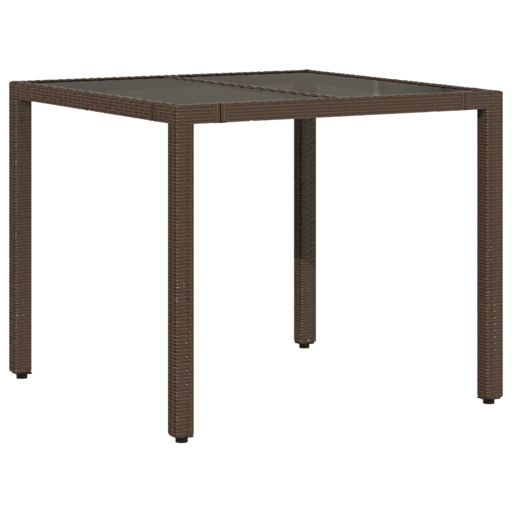 vidaXL Garden Table with Glass Top Brown 90x90x75 cm Poly Rattan