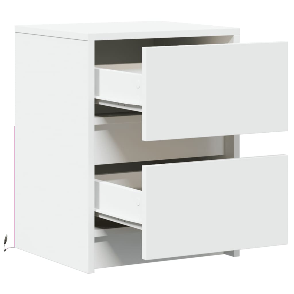 vidaXL Bedside Cabinets with LED Lights 2 pcs White Engineered Wood