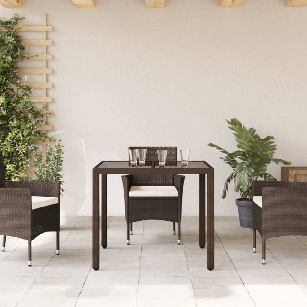 vidaXL Garden Table with Glass Top Brown 90x90x75 cm Poly Rattan