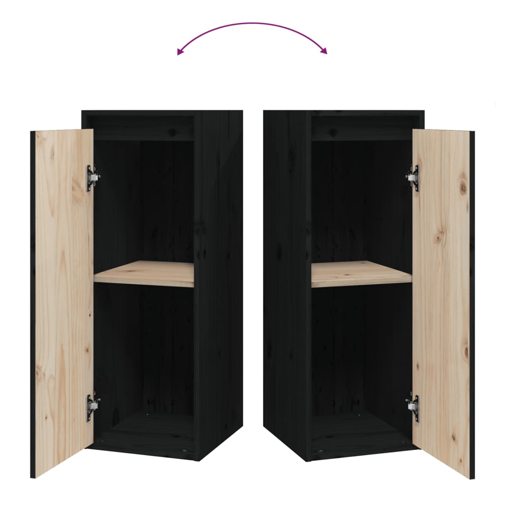 vidaXL Wall Cabinet Black 30x30x80 cm Solid Wood Pine