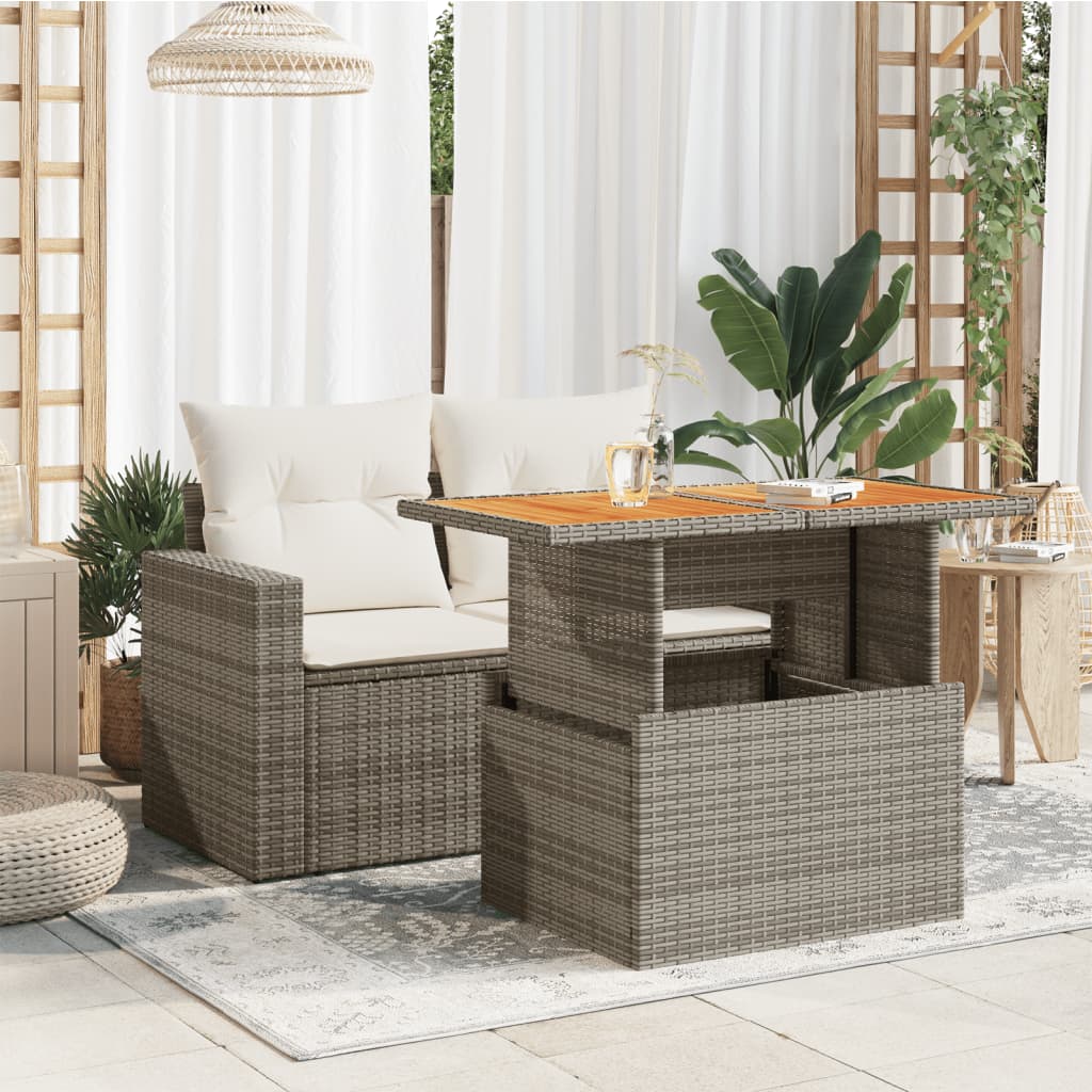 vidaXL Garden Table Grey 100x55x73 cm Poly Rattan and Acacia Wood