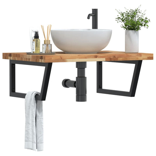 vidaXL Basin Shelf Wall Mounted Steel and Solid Wood Acacia