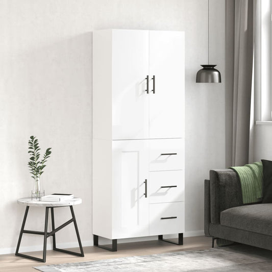 vidaXL Highboard High Gloss White 69.5x34x180 cm Engineered Wood