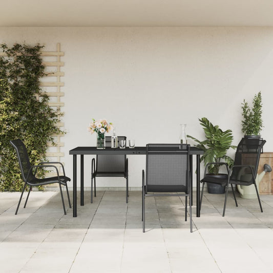 vidaXL 5 Piece Garden Dining Set Black Steel and Textilene