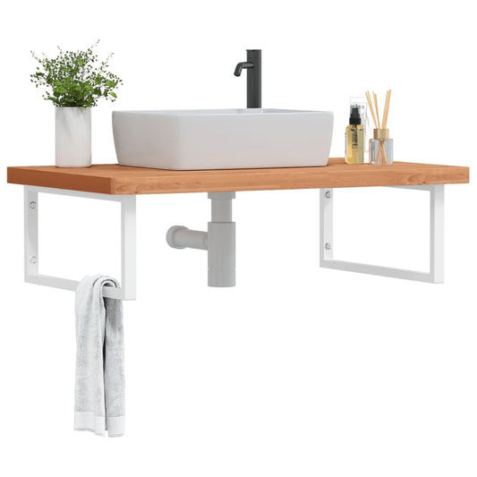 vidaXL Basin Shelf Wall Mounted Steel and Solid Wood Beech