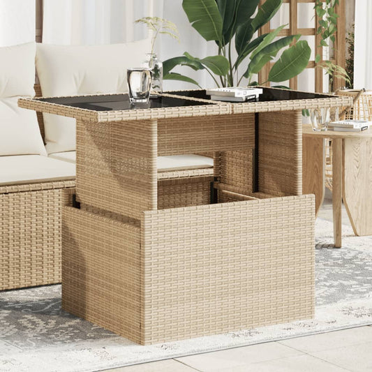 vidaXL Garden Table with Glass Top Beige 100x55x73 cm Poly Rattan