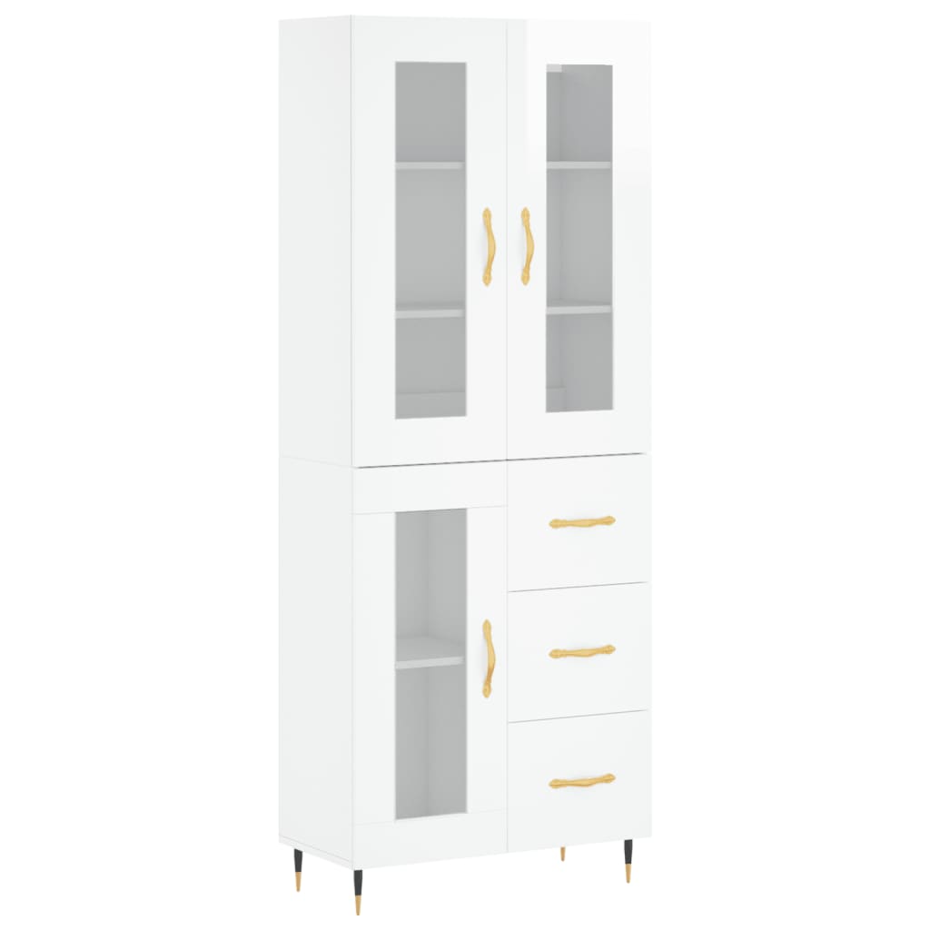 vidaXL Highboard High Gloss White 69.5x34x180 cm Engineered Wood