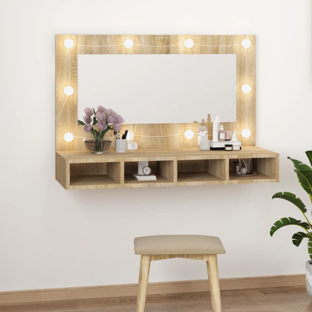 vidaXL Mirror Cabinet with LED High Gloss White 90x31.5x62 cm