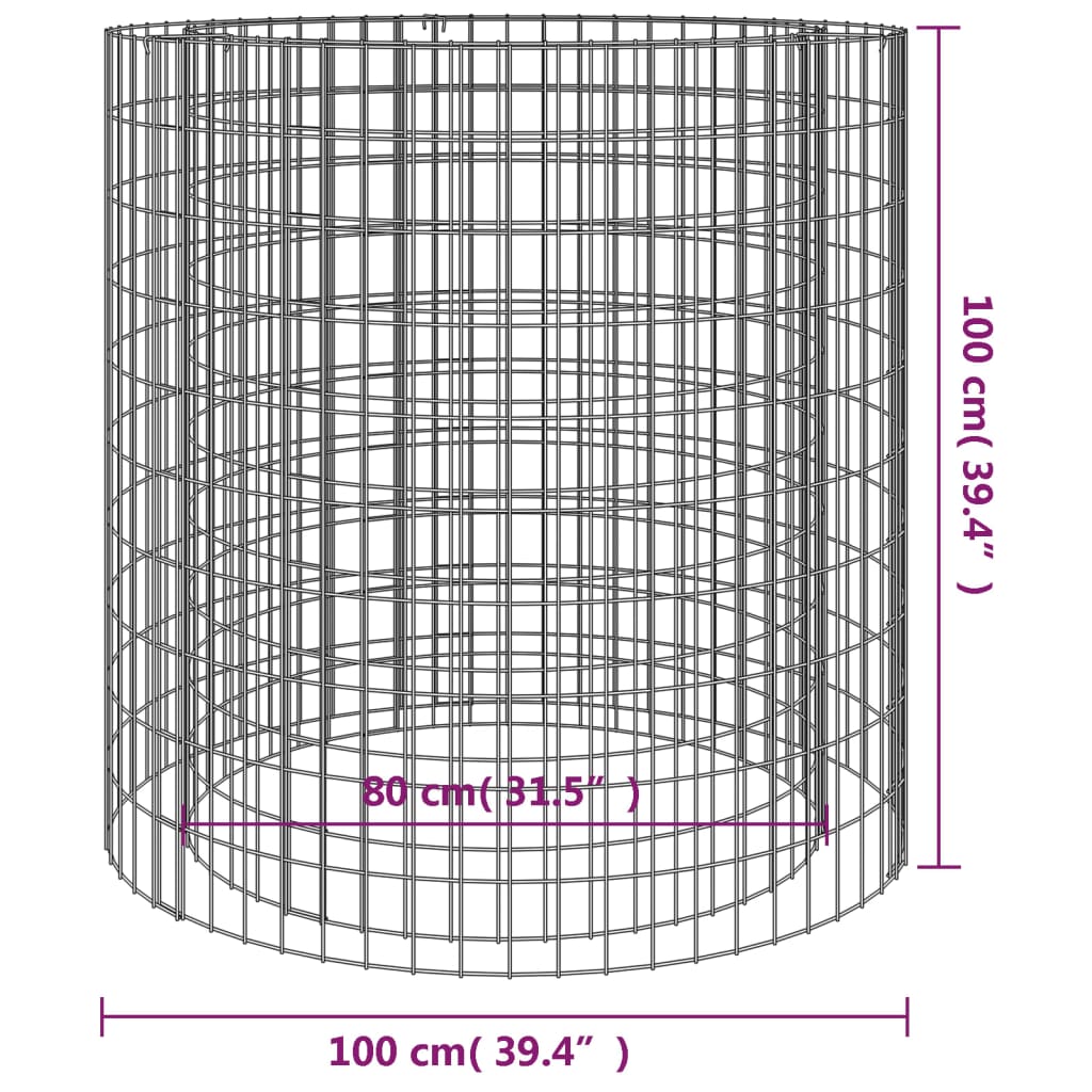 vidaXL Gabion Fire Pit Ø 100 cm Galvanised Iron