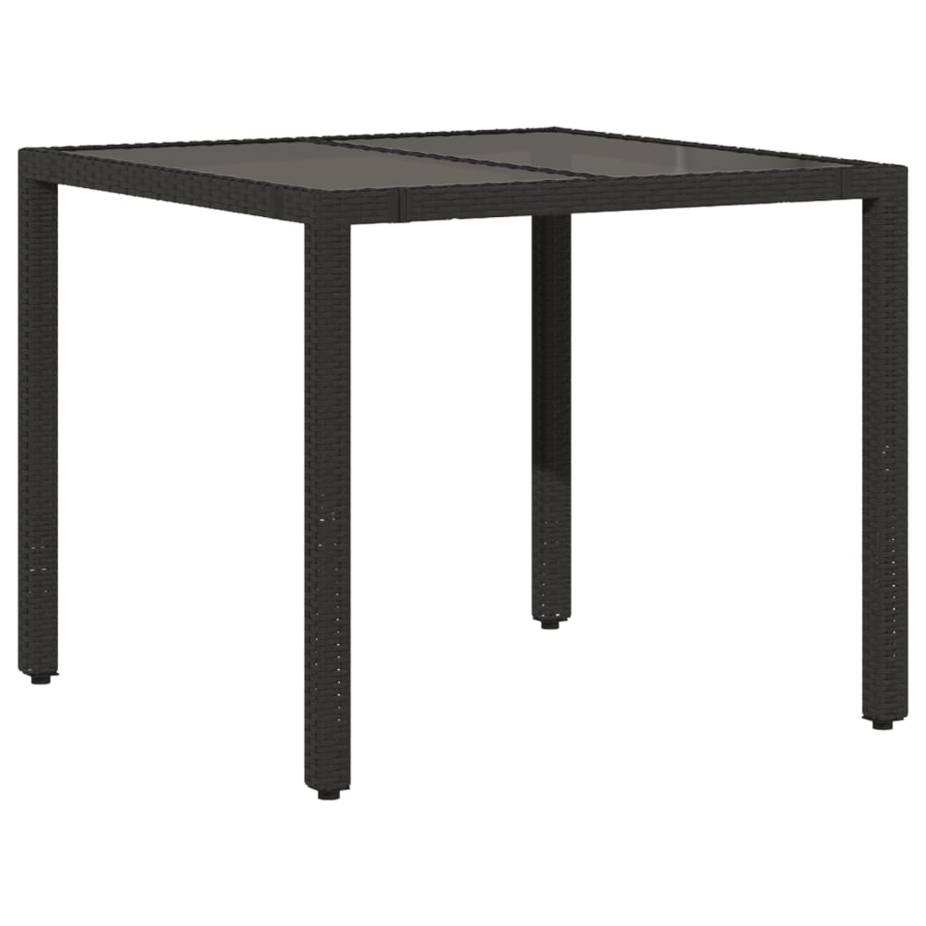 vidaXL Garden Table with Glass Top Black 90x90x75 cm Poly Rattan