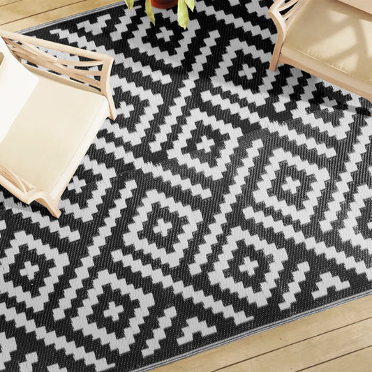 vidaXL Outdoor Carpet White and Black 190x290 cm PP