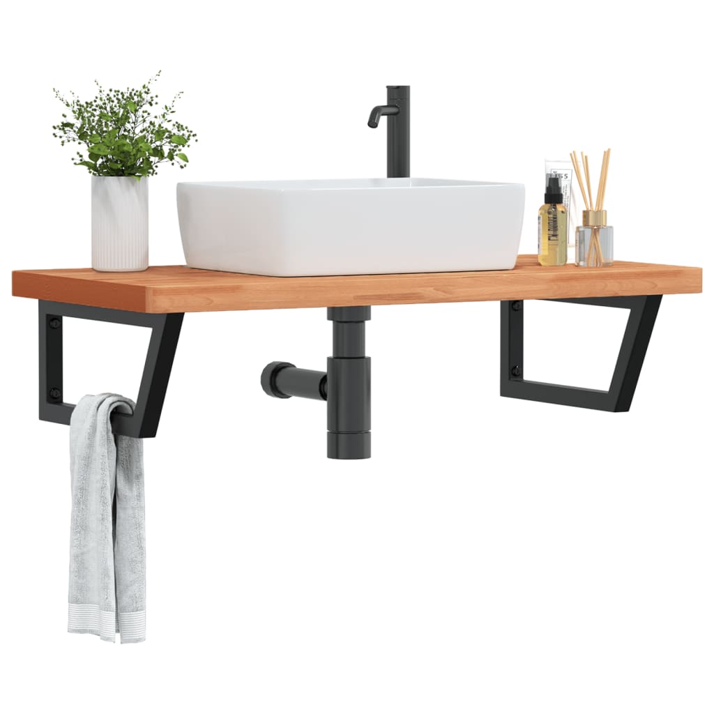 vidaXL Basin Shelf Wall Mounted Steel and Solid Wood Beech