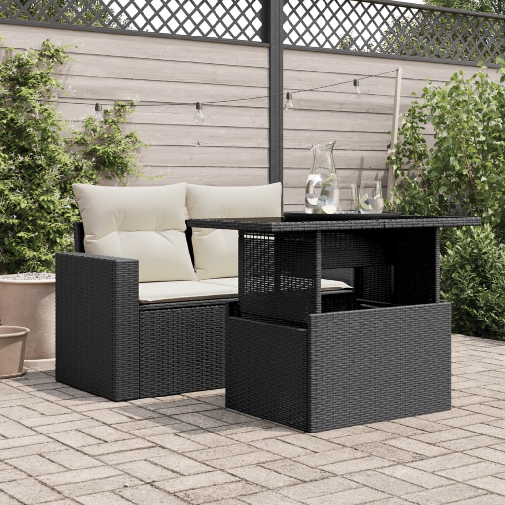 vidaXL Garden Table with Glass Top Black 100x55x73 cm Poly Rattan