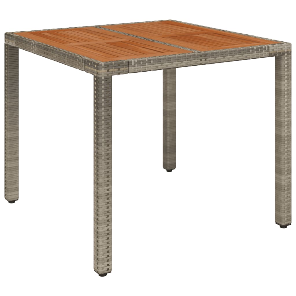 vidaXL Garden Table with Wooden Top Grey 90x90x75 cm Poly Rattan