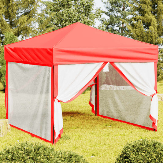 vidaXL Folding Party Tent with Sidewalls Red 3x3 m