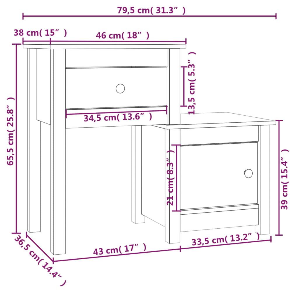 vidaXL Bedside Cabinet 2 pcs 79.5x38x65.5 cm Solid Wood Pine