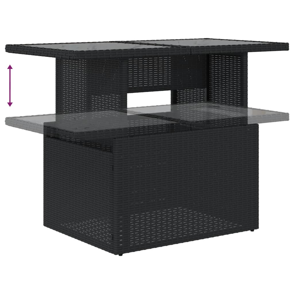 vidaXL Garden Table with Glass Top Black 100x55x73 cm Poly Rattan