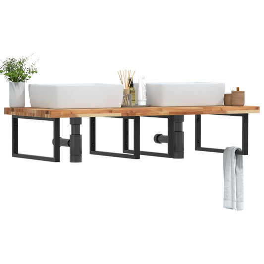 vidaXL Basin Shelf Wall Mounted Steel and Solid Wood Acacia