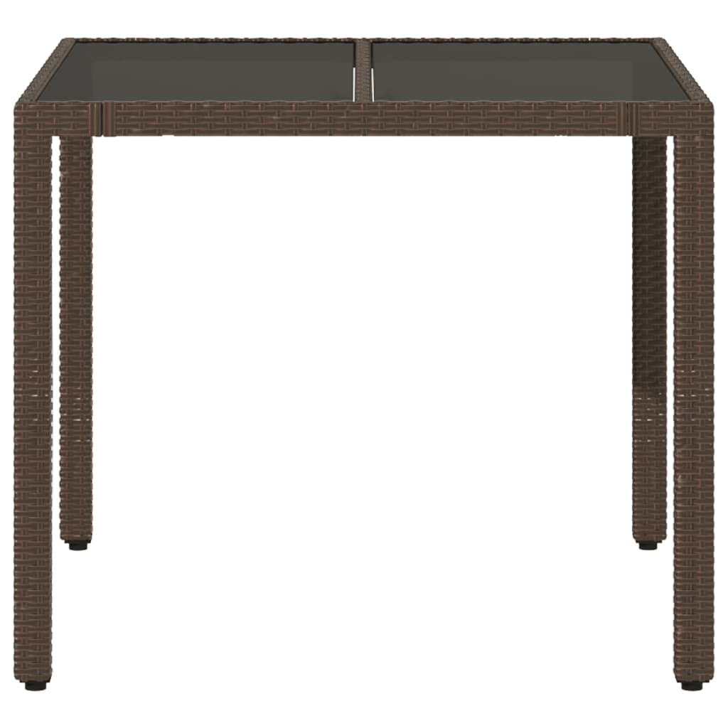 vidaXL Garden Table with Glass Top Brown 90x90x75 cm Poly Rattan