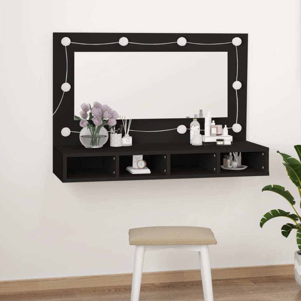 vidaXL Mirror Cabinet with LED High Gloss White 90x31.5x62 cm