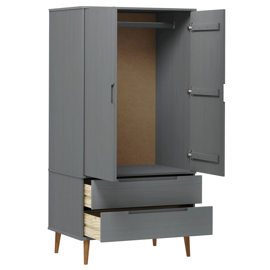 vidaXL Wardrobe MOLDE Grey 90x55x175 cm Solid Wood Pine