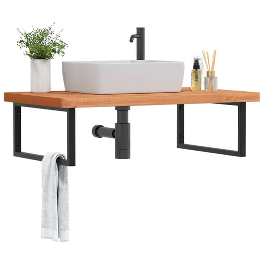 vidaXL Basin Shelf Wall Mounted Steel and Solid Wood Beech