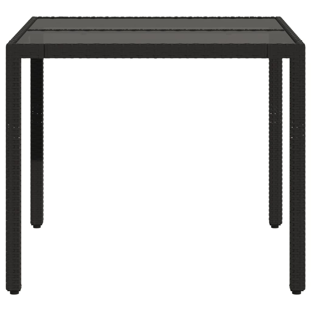 vidaXL Garden Table with Glass Top Black 90x90x75 cm Poly Rattan