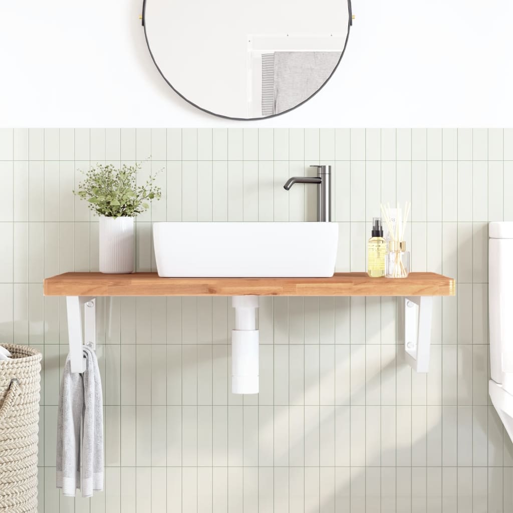 vidaXL Basin Shelf Wall Mounted Steel and Solid Wood Beech