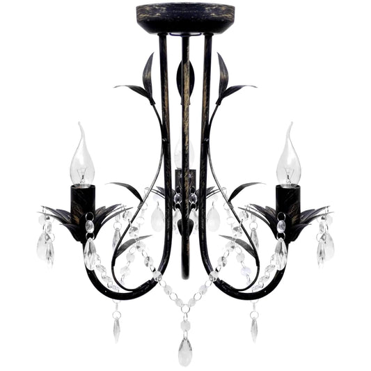 Art Nouveau Style Black Chandelier Crystal Beads 3xE14 Bulbs at Willow and Wine