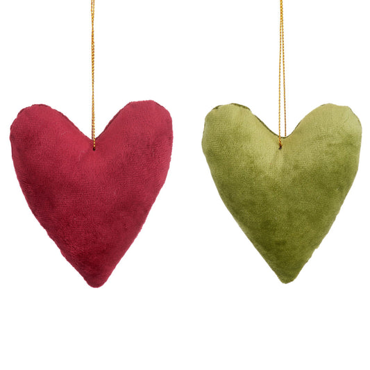 handmade-green-and-red-velvet-hanging-heart-decorationsat Willow and Wine!